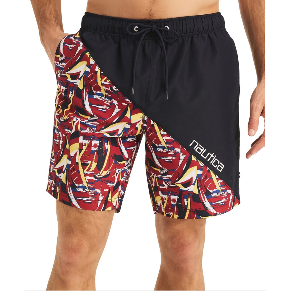 Nautica Men Heritage Diagonal Full Elastic 8" Swim Trunks Navy Size S